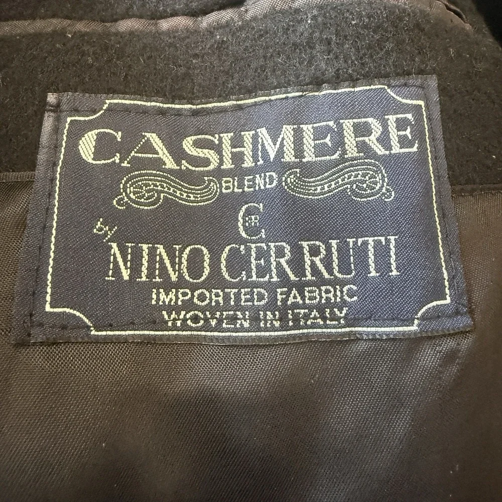 Vtg Nino Cerutti Mens Overcoat Wool Cashmere Black Topcoat Double Breasted 46 L